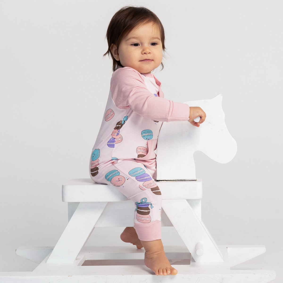 Bamboo Long Sleeve Romper w/Kangaroo Pocket (Macaron Party Print)