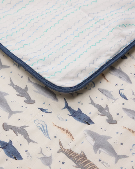 Muslin Quilt - Smiley Sharks