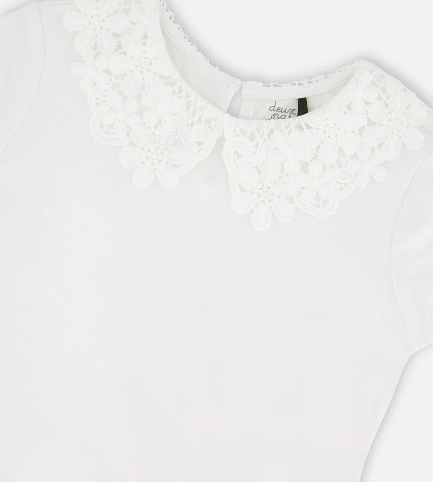 T-shirt col Claudine en crochet | Blanc | Deux par Deux