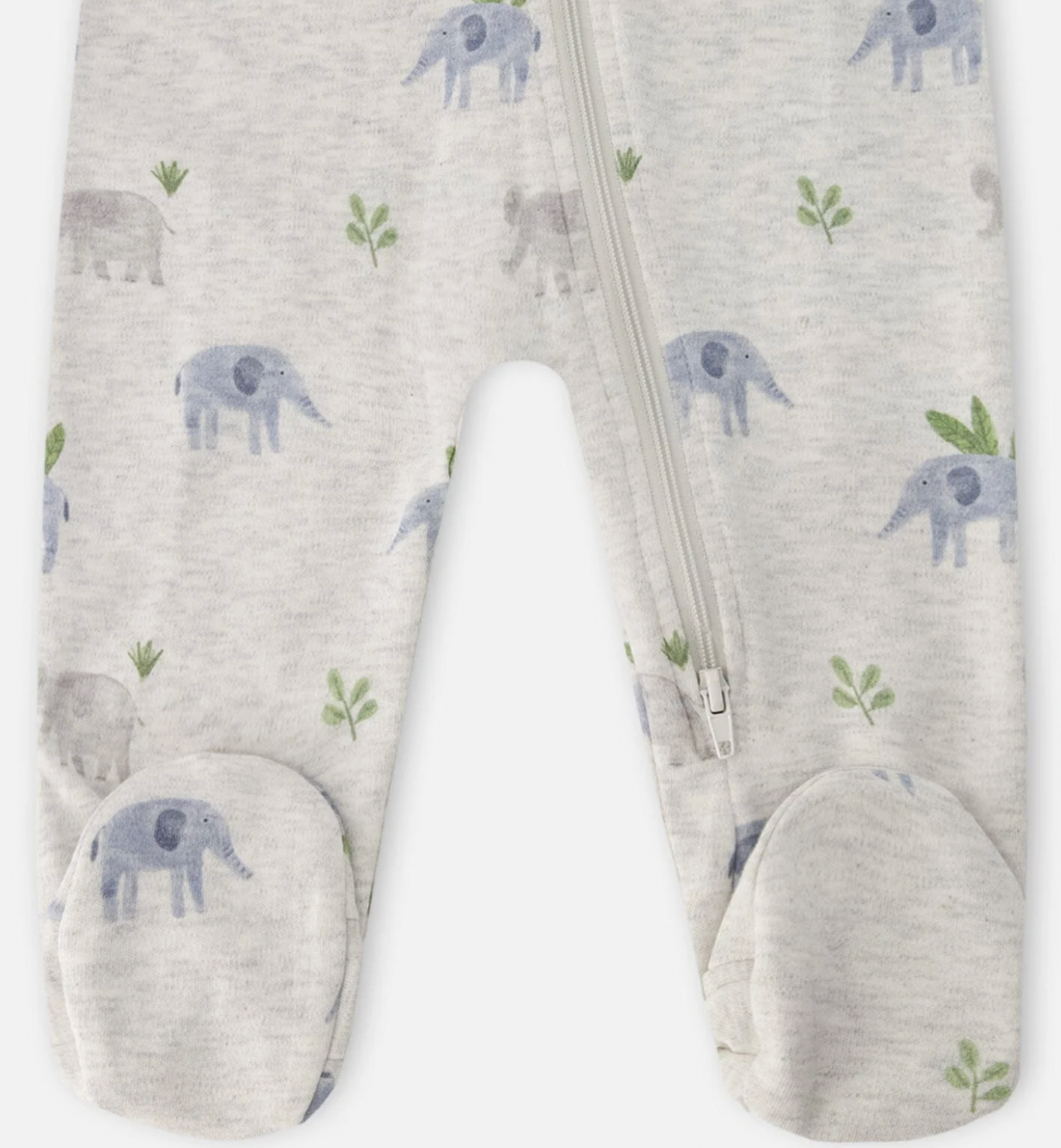 Pyjama une pièce en coton biologique | Imprimé éléphant sur gris | Deux par Deux