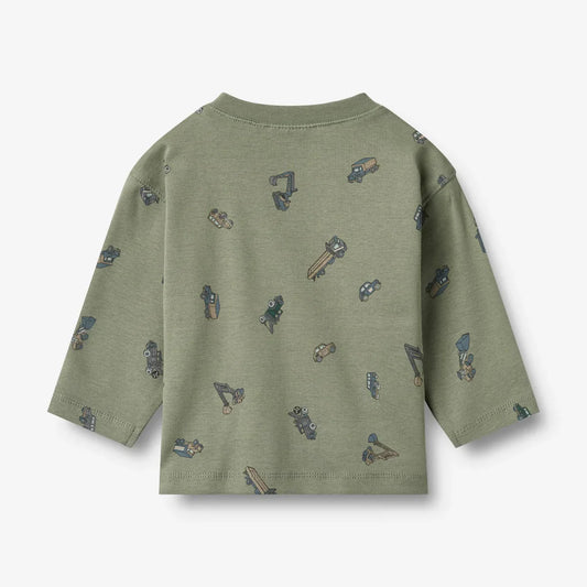 L/S Malthe T-Shirt | Dusty Green Cars | Wheat Kids