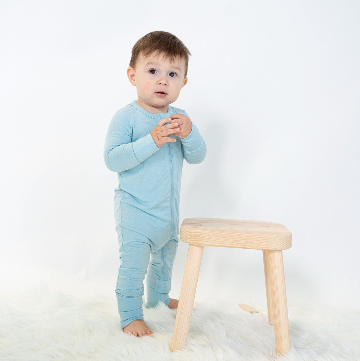 Bamboo 2-way Zipper Romper/Footless Sleeper (Sky)