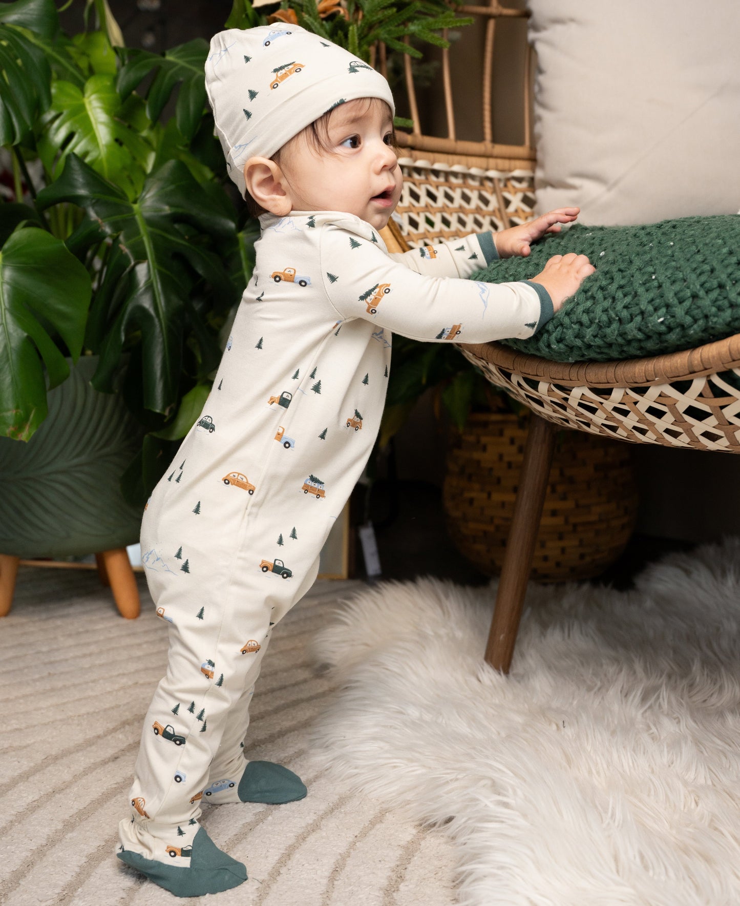 Bamboo Footies with Two Way Zipper (Winter Road Trip Print)