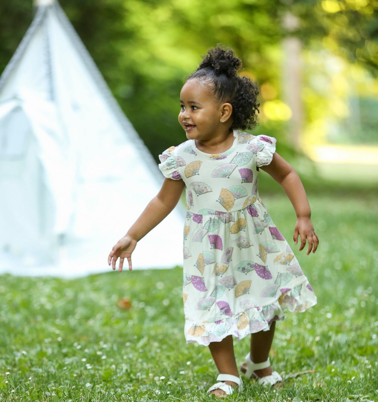 Bamboo Ruffle Dress w/Bloomer (Fancy Fan Print)
