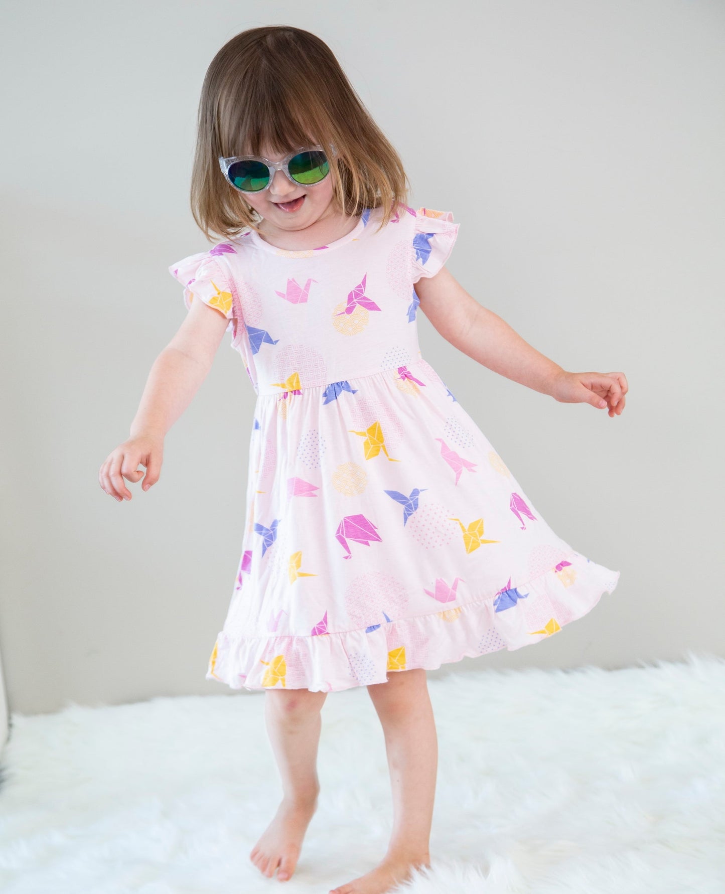 Bamboo Ruffle Dress w/Bloomer (Origami Print)