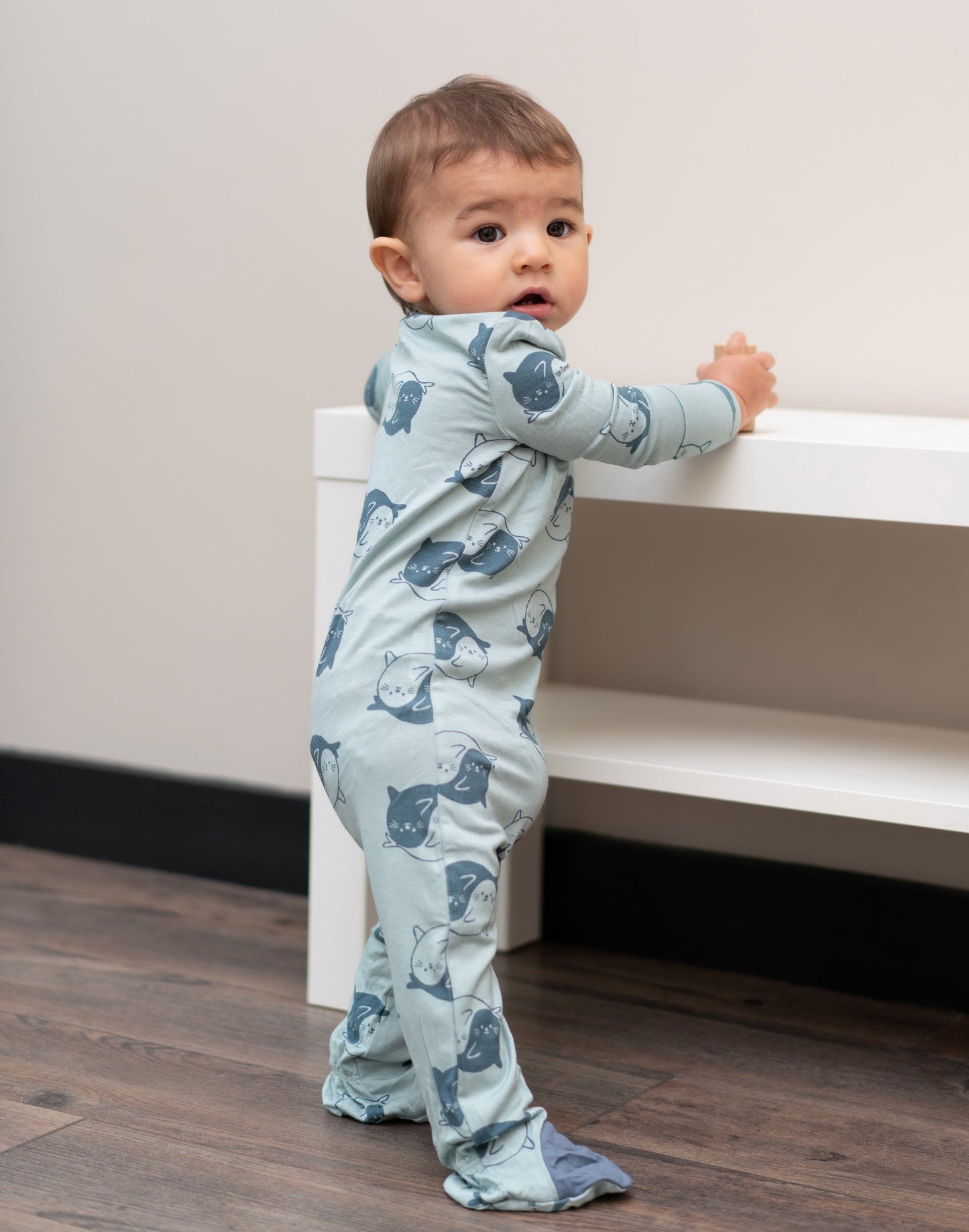 Bamboo Zip Up Footies (Yin Yang Seals Print)