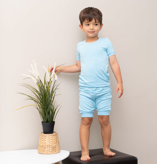 Bamboo Short Sleeve Top & Shorts Pajama Set (Bluebonnet)