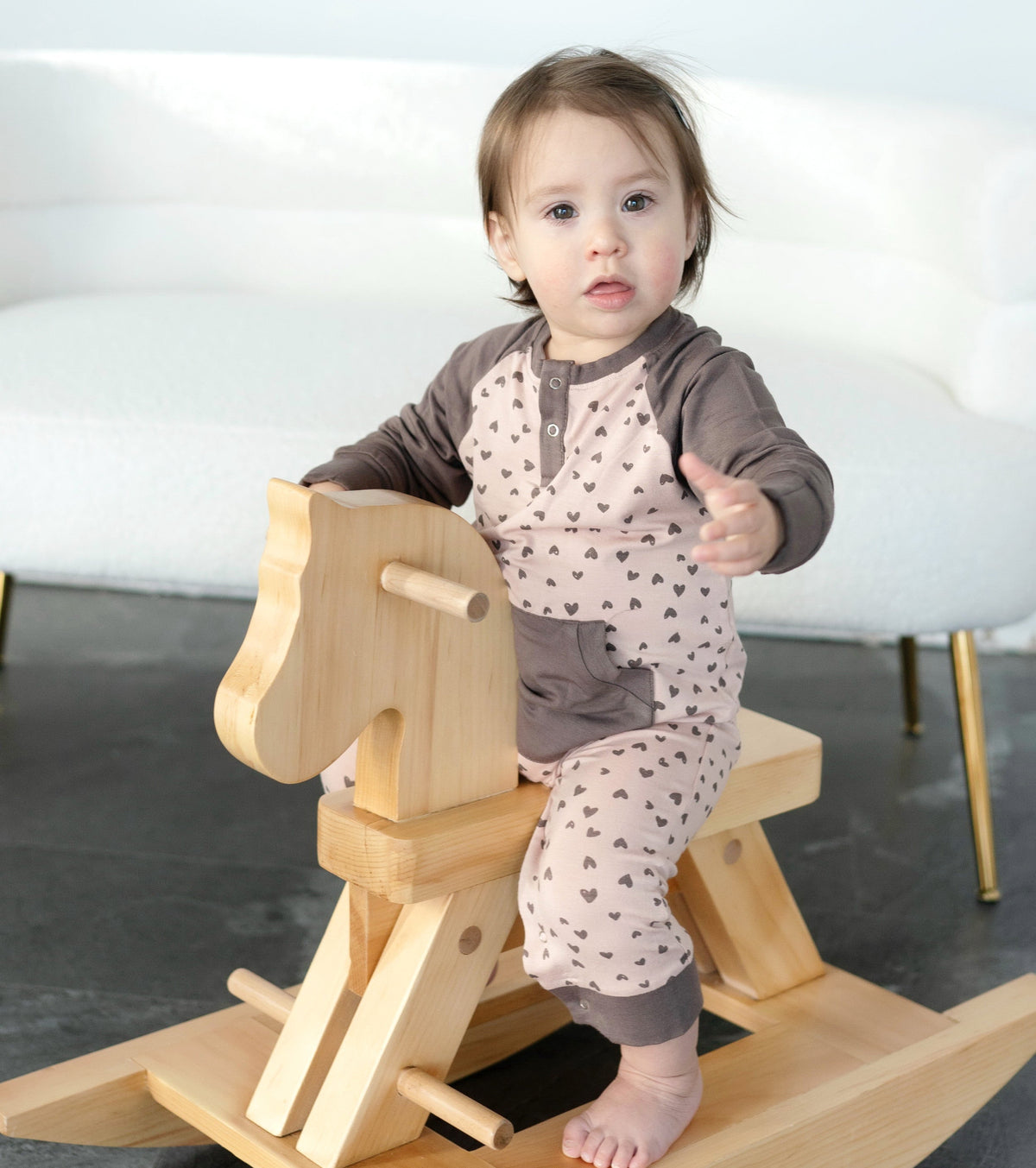 Bamboo Long Sleeve Romper w/Kangaroo Pocket (Doodle Hearts Print)