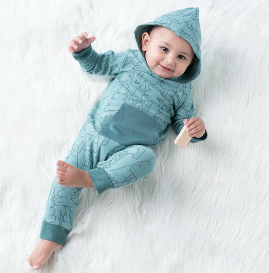 Bamboo Fleece Hooded Romper with Zipper (Forest Print)