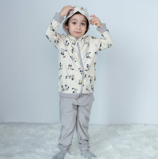 Bamboo Fleece Zip Hoodie with Kangaroo Pocket (Autumn Raccoon Print)