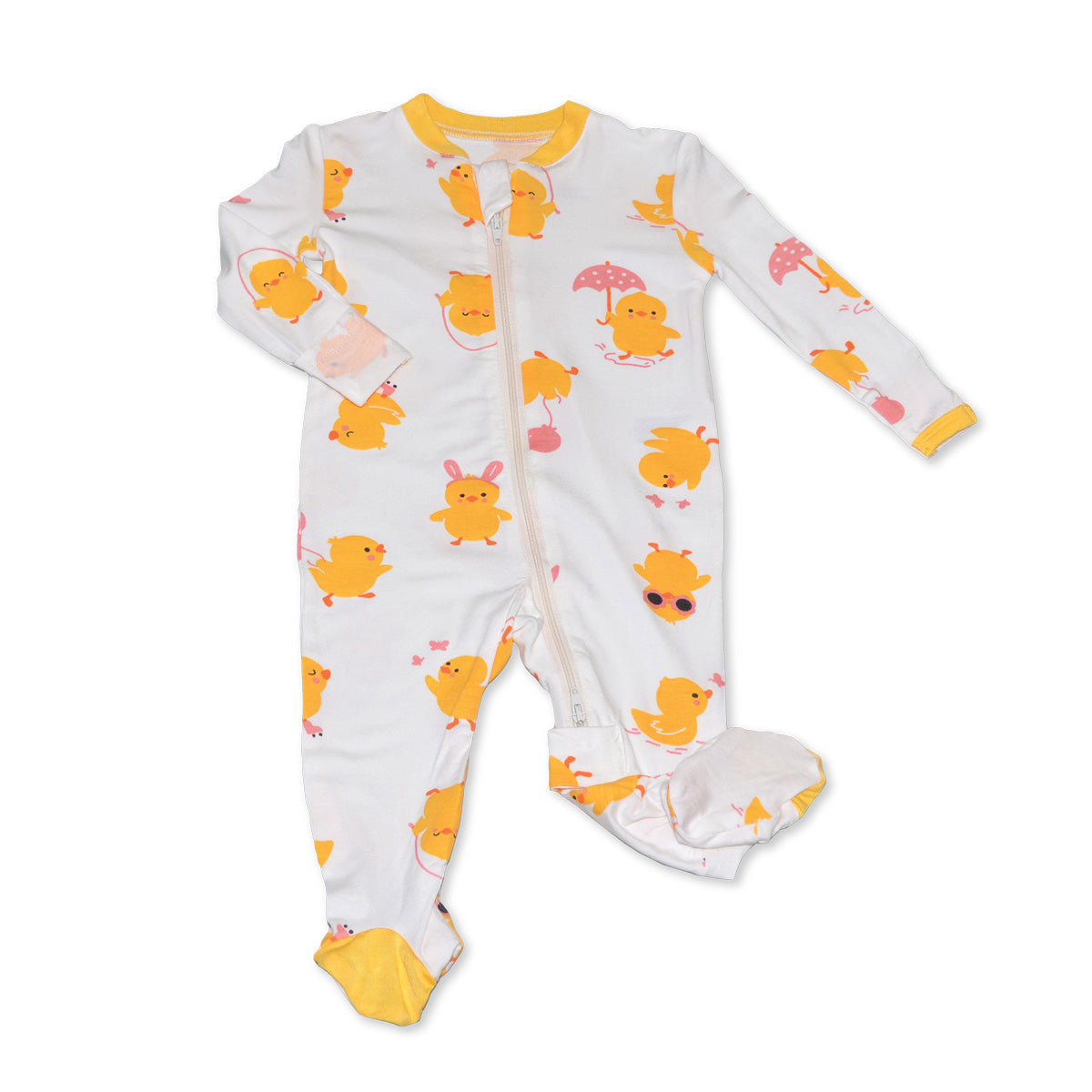 Bamboo Footies with Two Way Zipper (Little Chick Print)