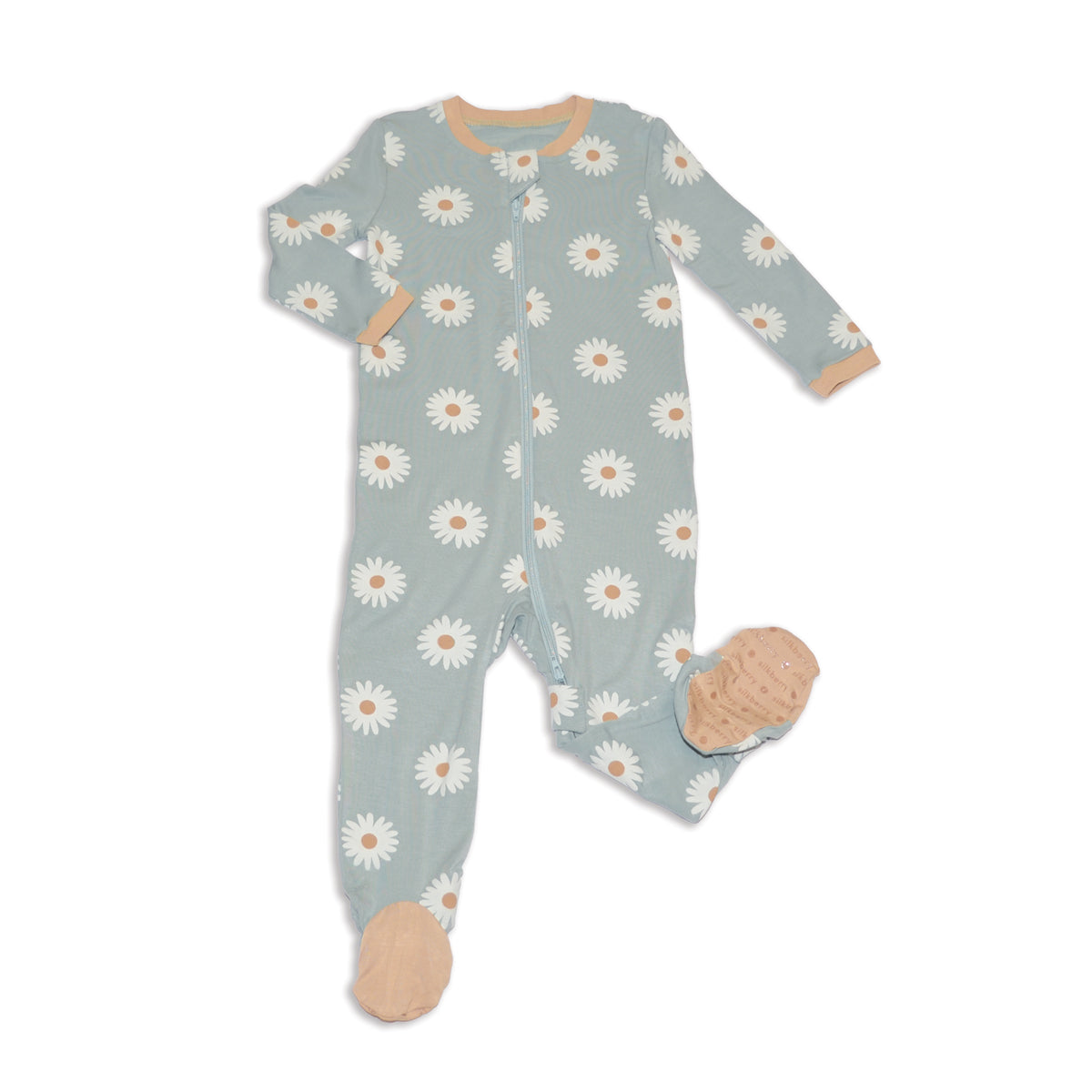 Bamboo Footies with Two Way Zipper (Daisy Print)