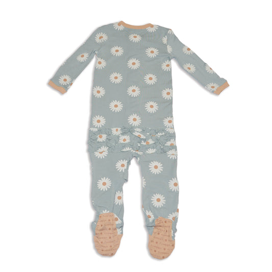 Bamboo Ruffle Footies with Two Way Zipper (Daisy Print)
