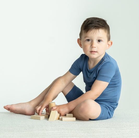 Bamboo Short Sleeve Top & Shorts Pajama Set (Galactic Blue)
