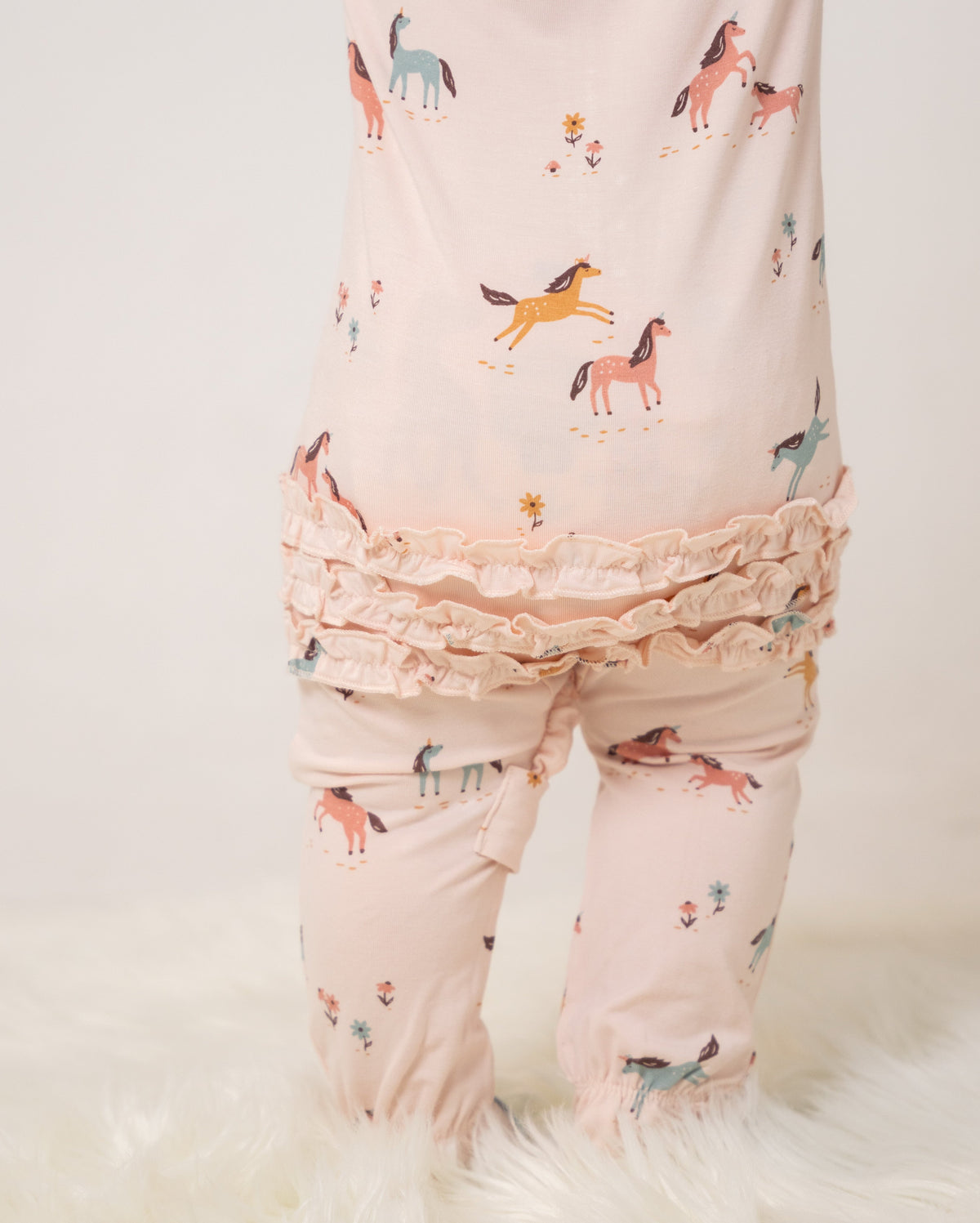 Bamboo Ruffle Footies with Two Way Zipper (Unicorn Meadow Print)