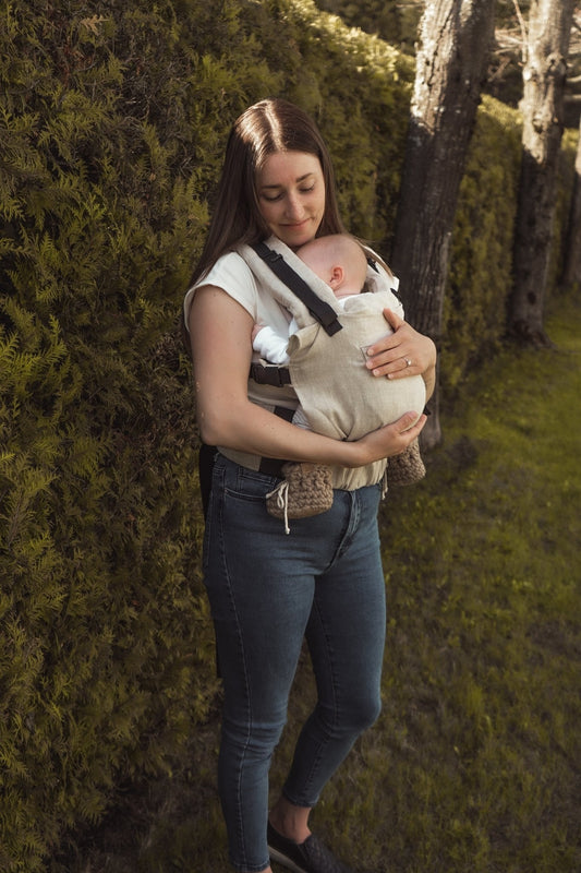 Evolutive baby carrier in linen and merino wool