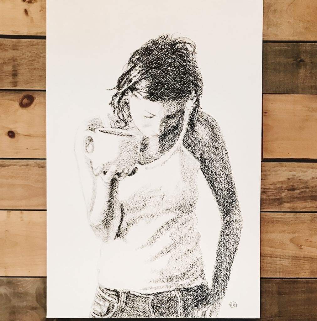 Amateur de café - impression d'art noir et blanc