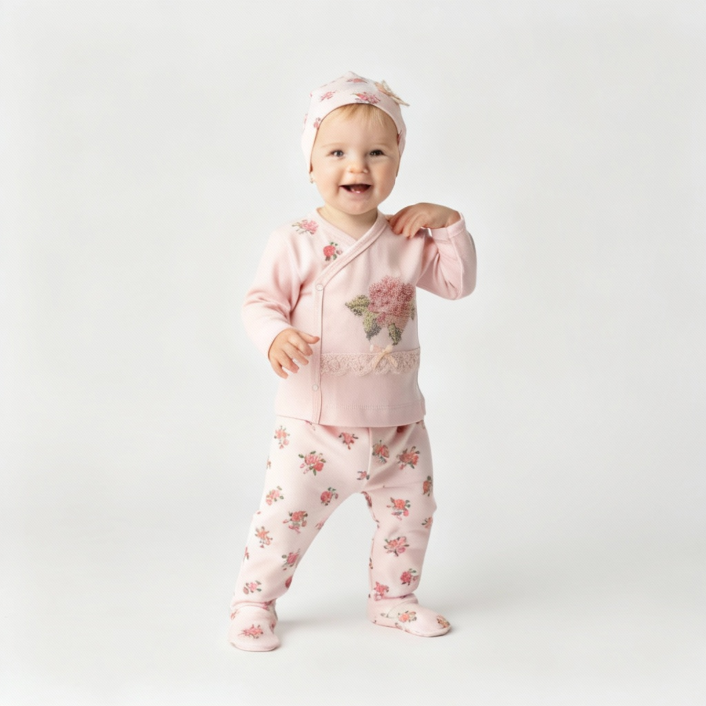 Ensemble 3 pièces nouveau-né Rosy Rose