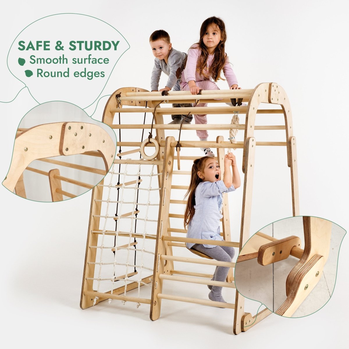 Aire de jeux intérieure en bois pour enfants - Aire de jeux 6-en-1 + Balançoires + Toboggan
