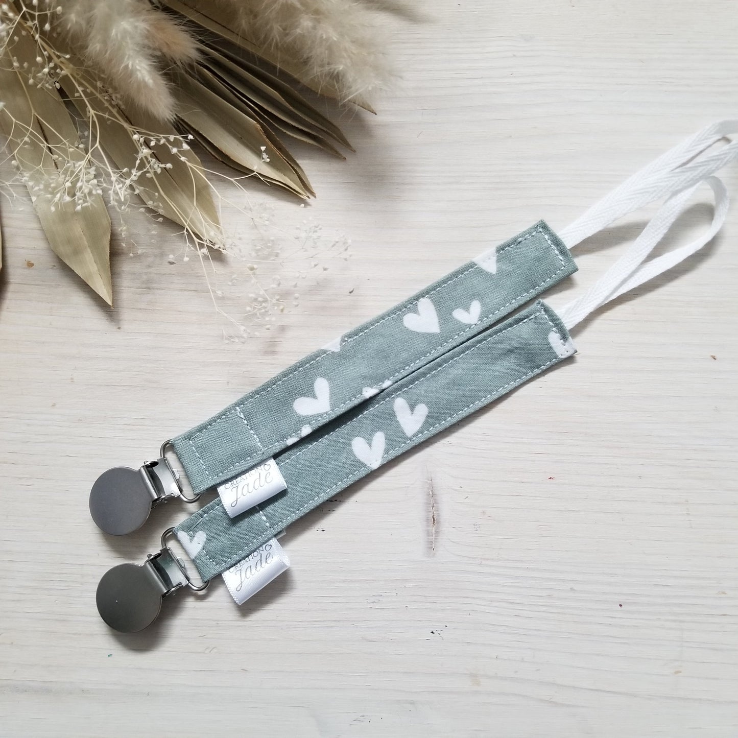 Nouveauté - Attache-suce Tissu - clip Inox - Valentine