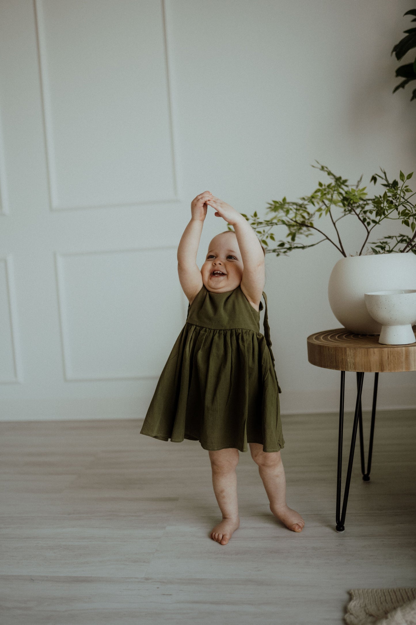 Cotton Shoulder Tie Dress - Olive