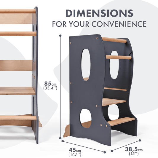 Tour Montessori stable : Chaise évolutive en bois - Grise