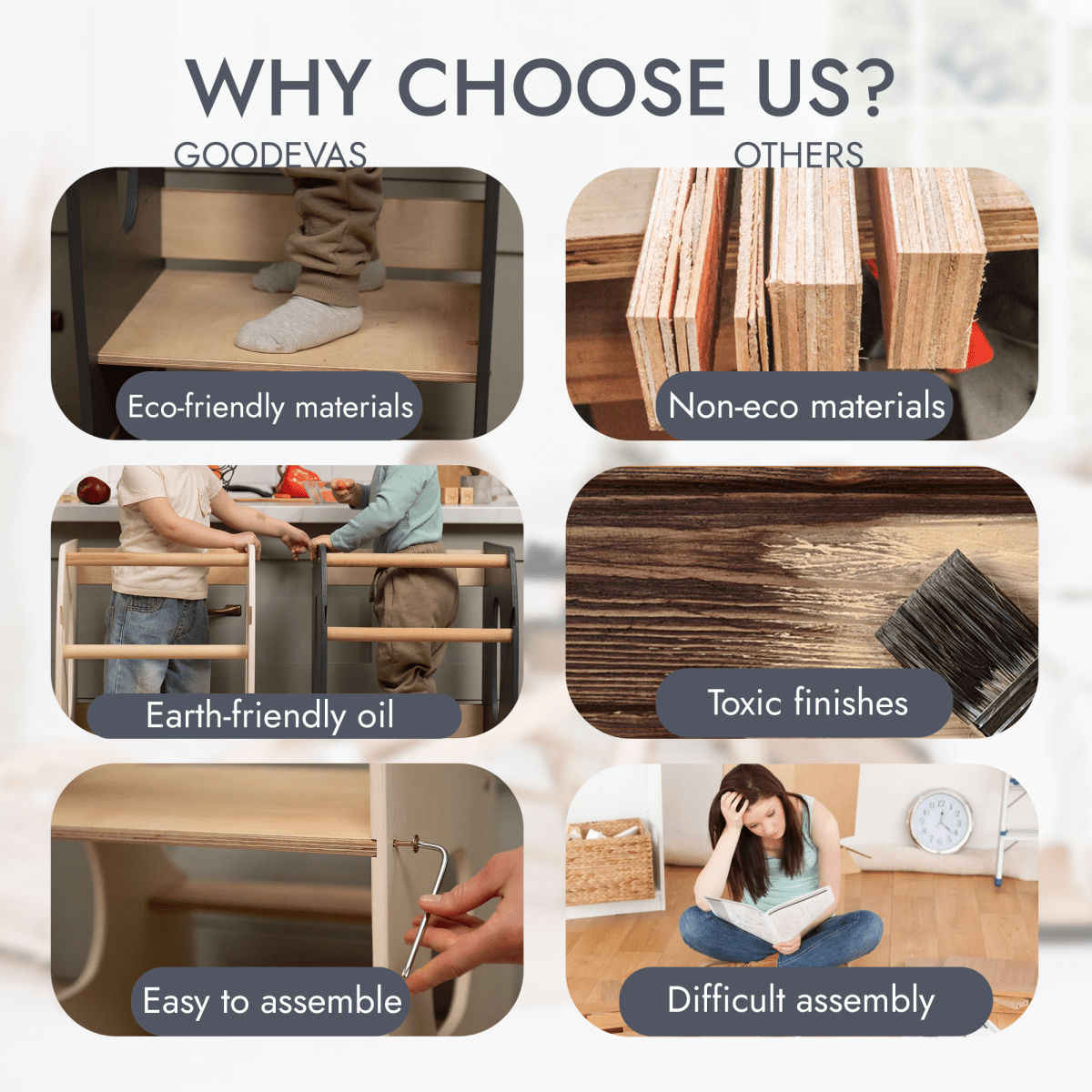 Tour Montessori stable : Chaise évolutive en bois - Grise