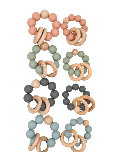Silicone Teether With Wood Rings 6M+