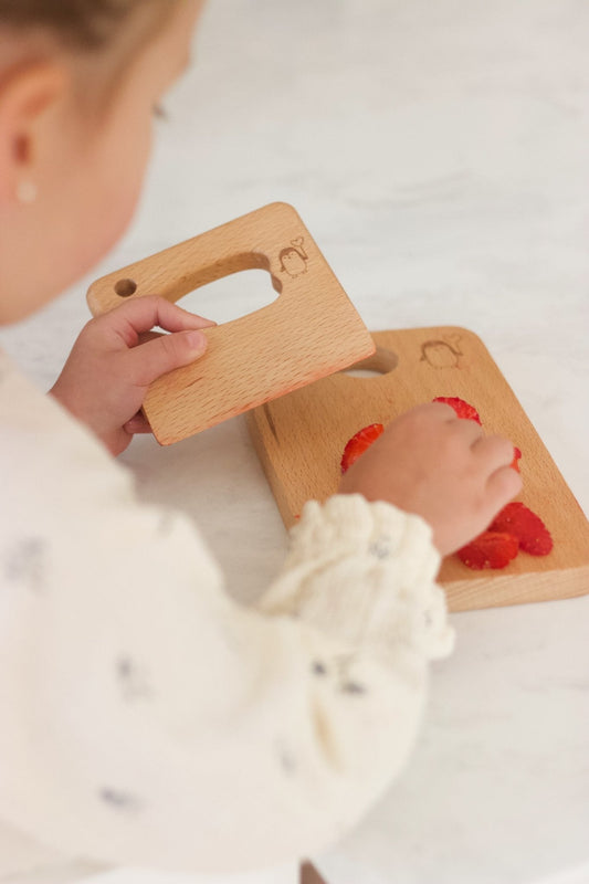 Toddler Safe Wooden Knife & Cutting Board Set