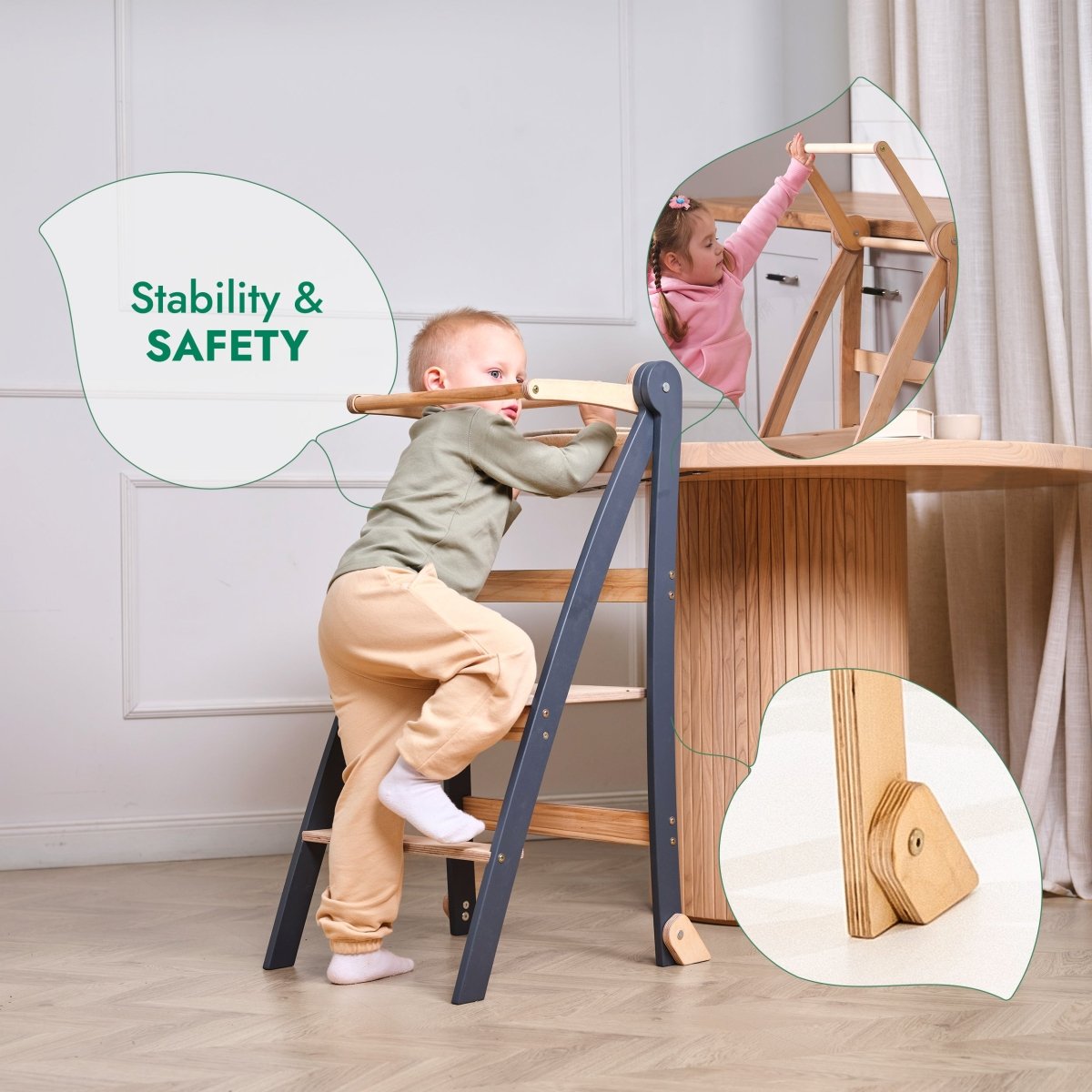 Tour d'apprentissage pour tout-petits : Marchepied pliable pour enfants - Gris