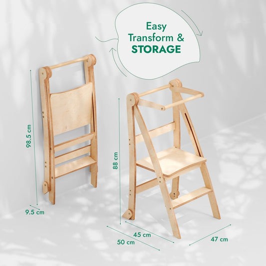 Tour d'apprentissage pour tout-petits : Marchepied pliable pour enfants - Gris