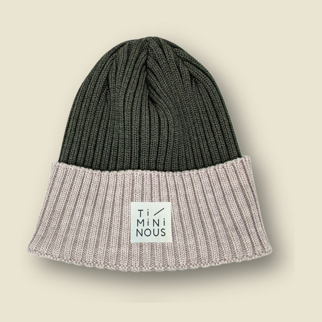 Tuque 100% laine de mérinos pour enfant et adulte - Vert forêt & écru