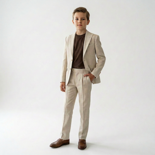Vintage Elegance Boys’ Blazer, T-Shirt & Pants Set