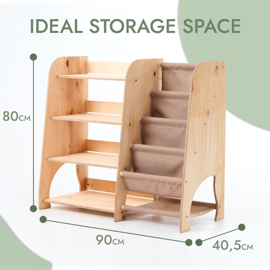 Étagères Montessori en bois pour tout-petits 2-en-1 : Étagère à livres et étagère à jouets