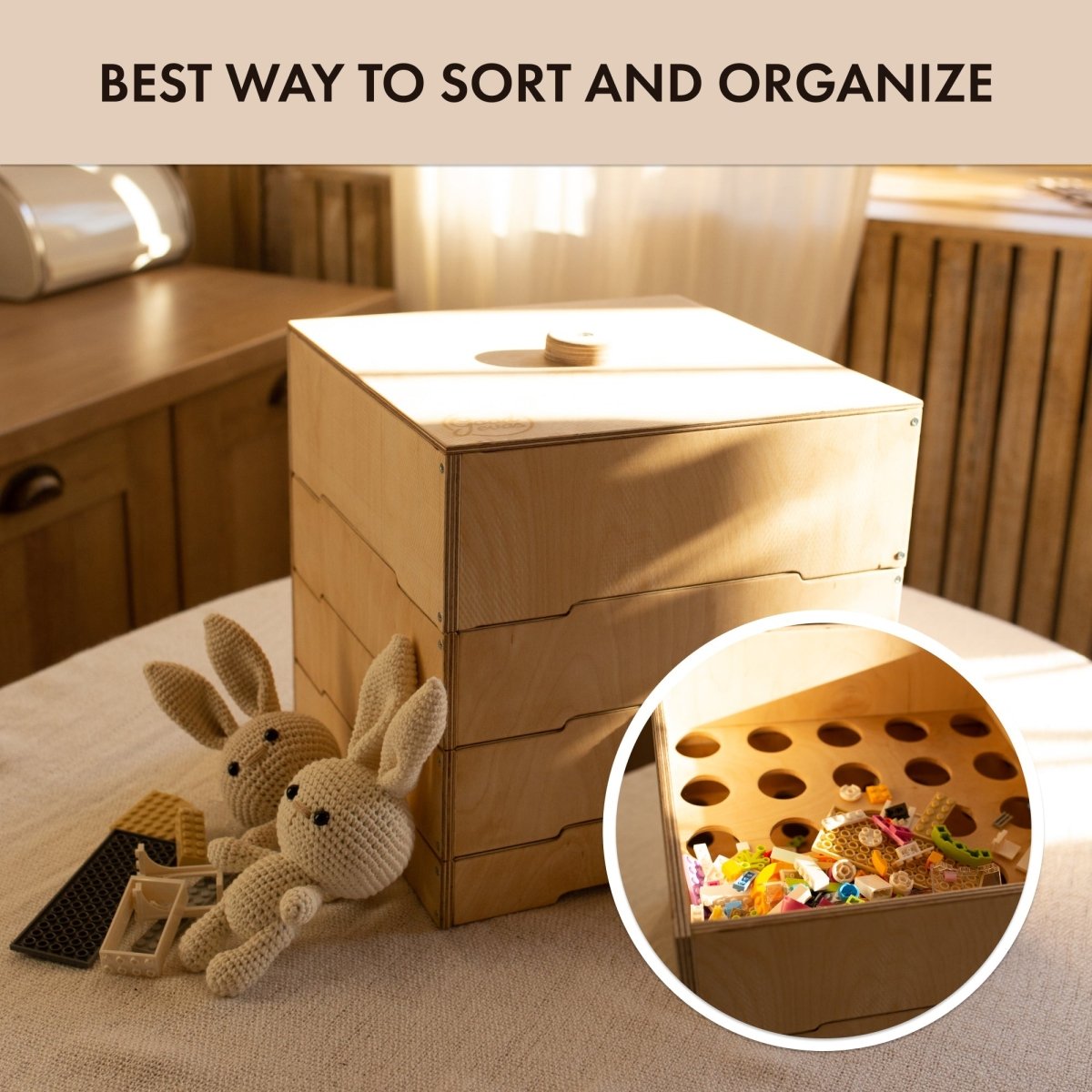 Rangement/trieur en bois pour jeu de construction