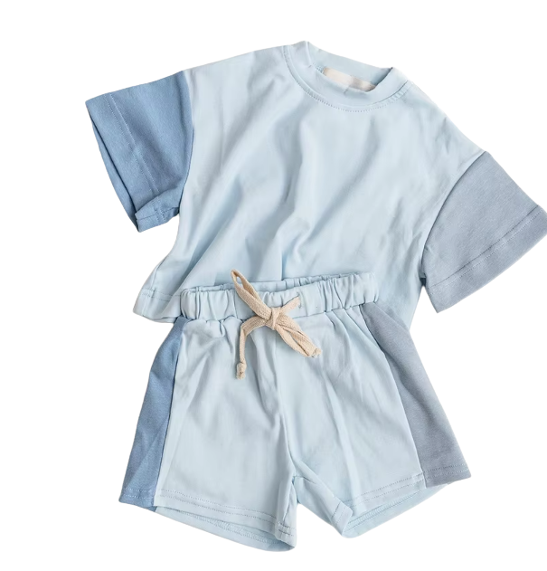 Tri-Colored Short Set - Blue