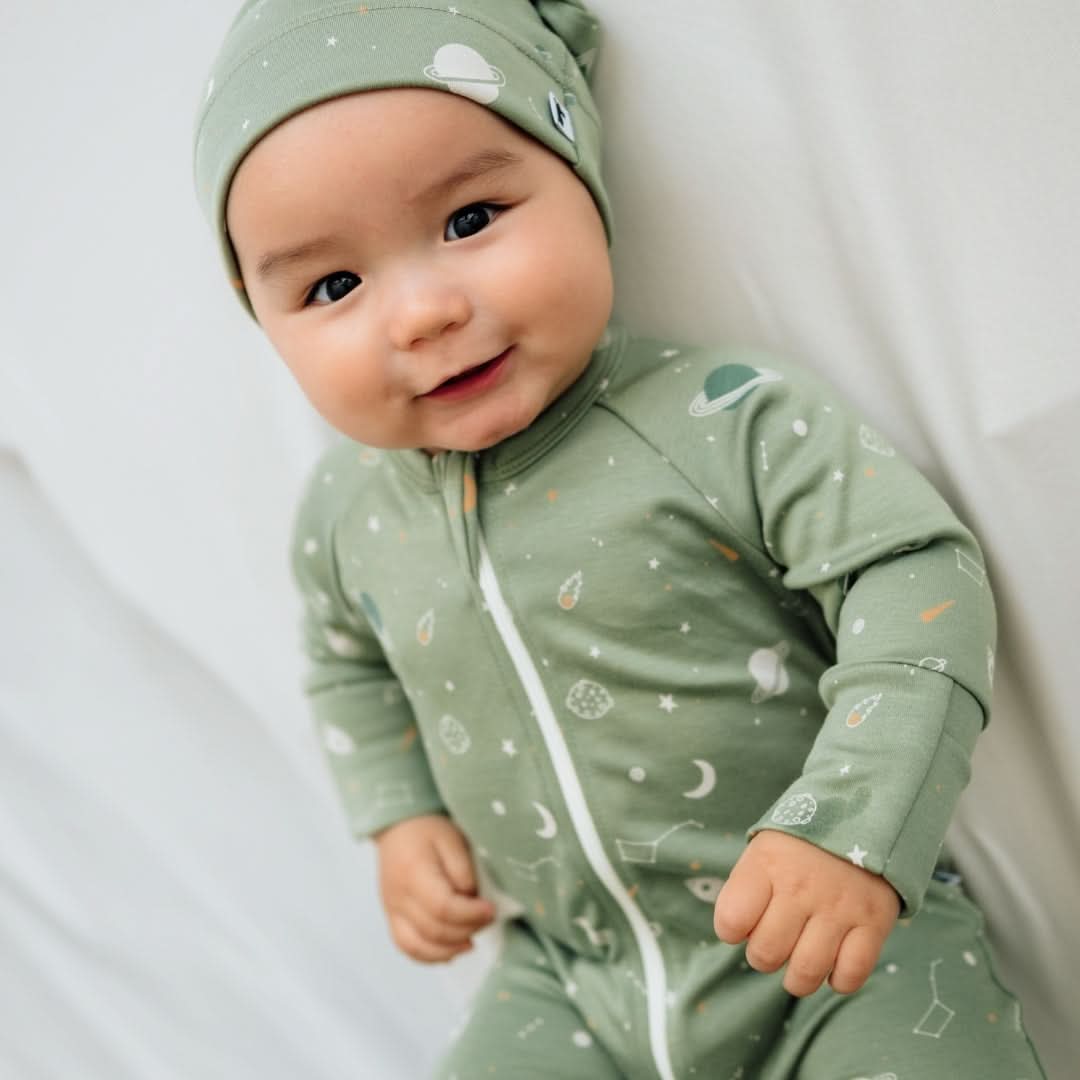 Bamboo Baby Zipper Footed Onesie| Celestial Floral