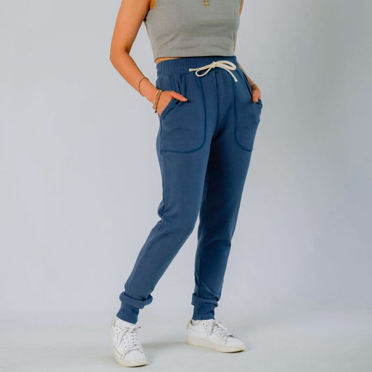 Joggers molletonnés en bambou pour femme | Bleu marine