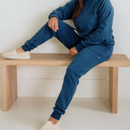 Joggers molletonnés en bambou pour femme | Bleu marine