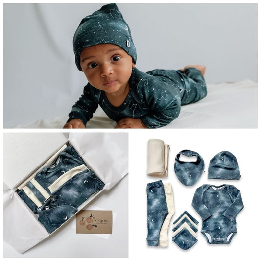 Coffret cadeau capsule en bambou pour bébé | Nuit étoilée et crème