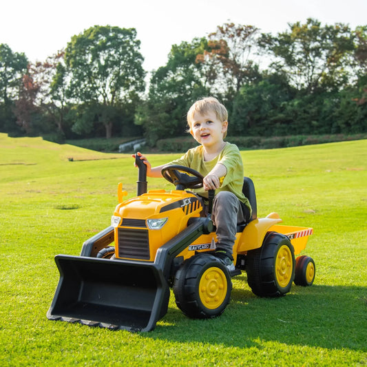 Voiture électrique 12V pour enfant avec télécommande Tracteur Pelleteuse