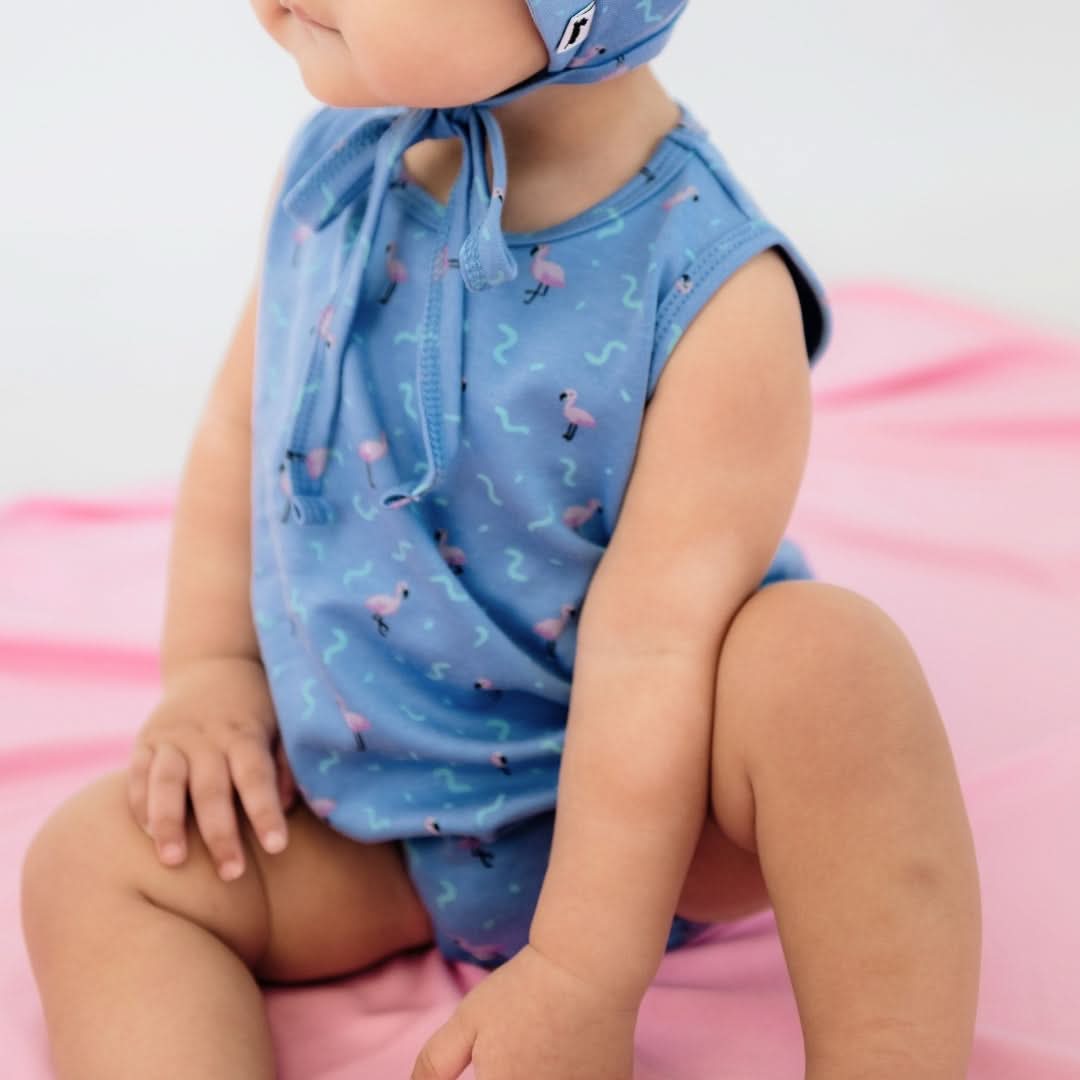 Grenouillère débardeur en bambou pour bébé/enfant avec boutons-pression | Flamant rose