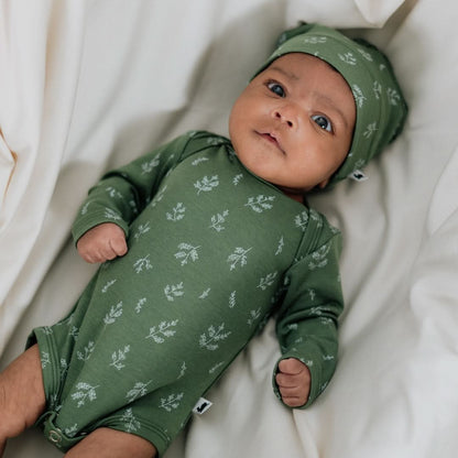 Grenouillère bébé à manches longues en bambou | Vichy eucalyptus