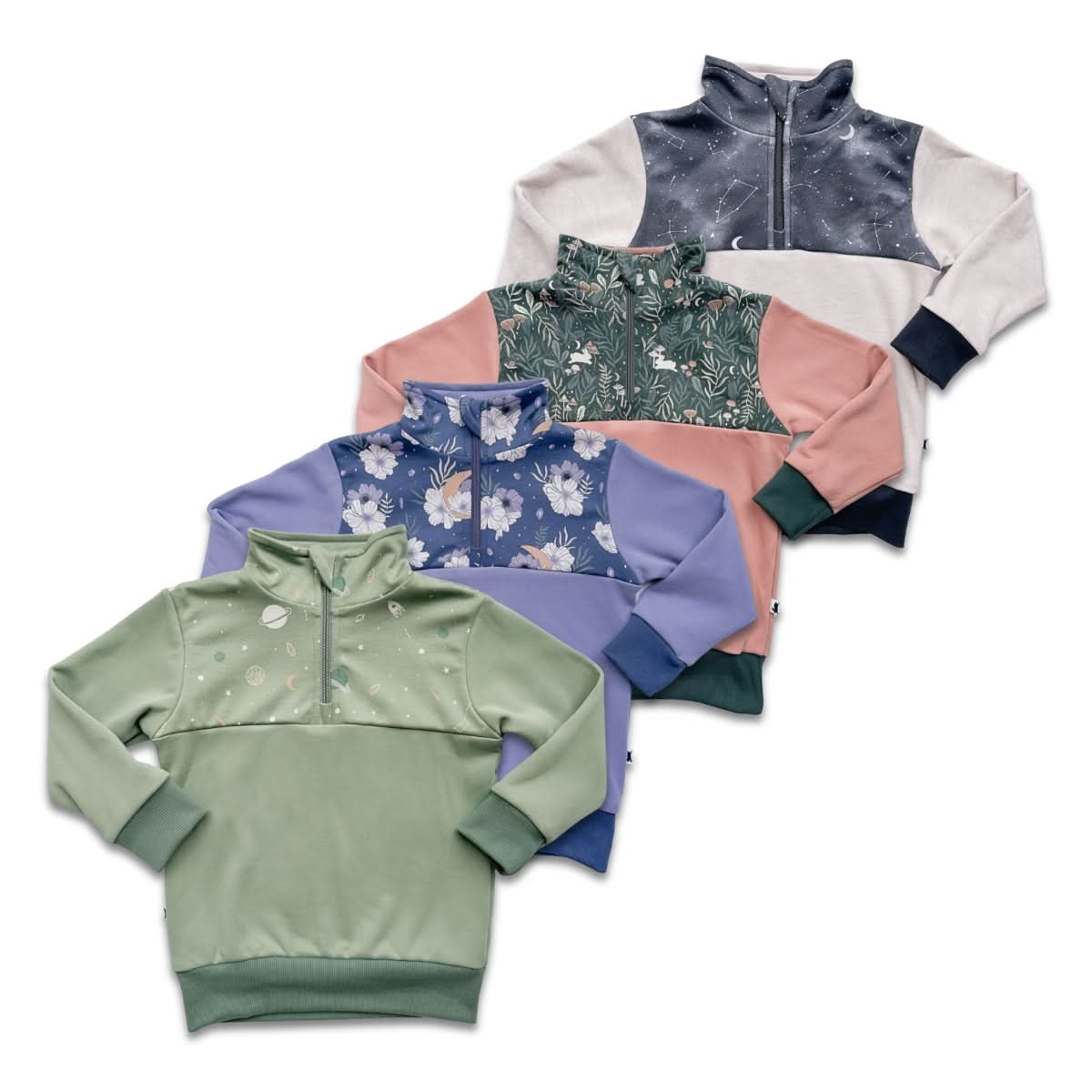 Kids' Bamboo Fleece Half-Zip | Sage With Outer Space