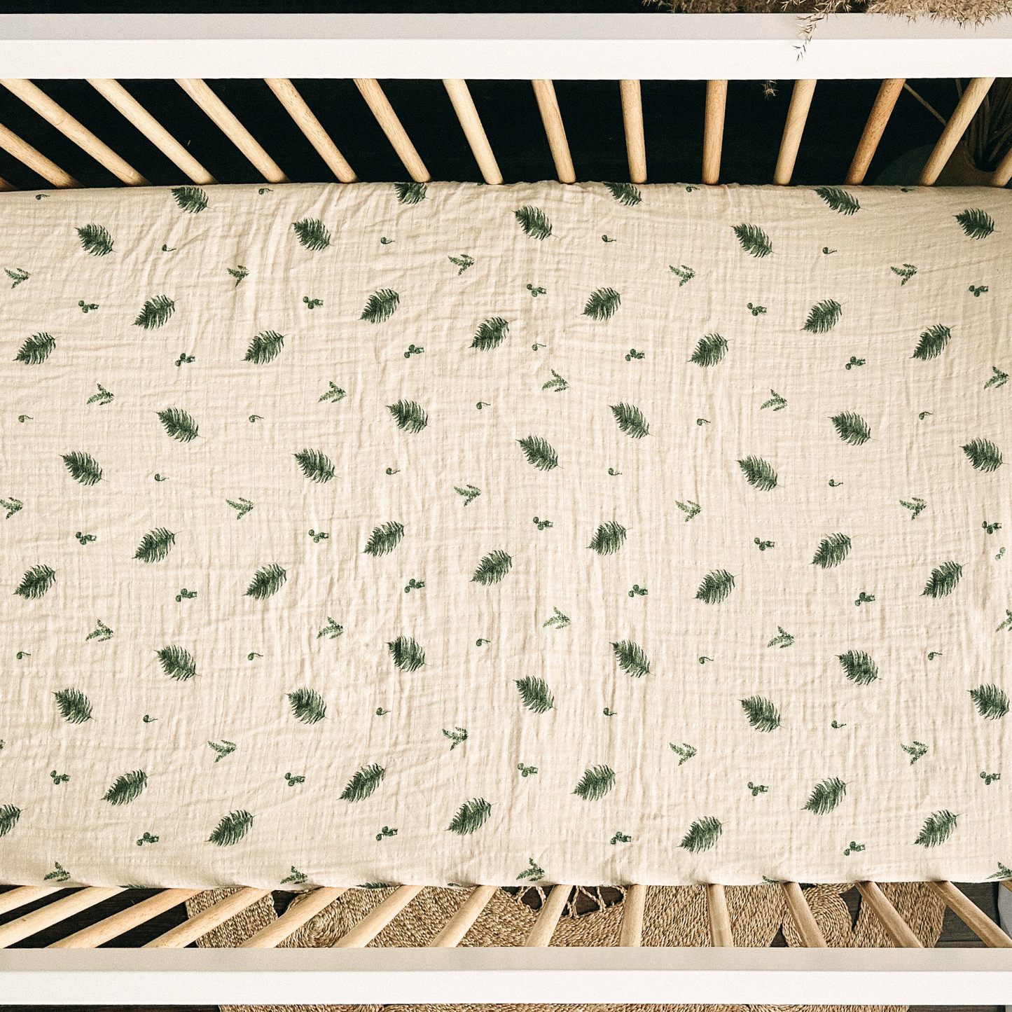 Draps-housses en mousseline de coton biologique pour berceau - Fougère