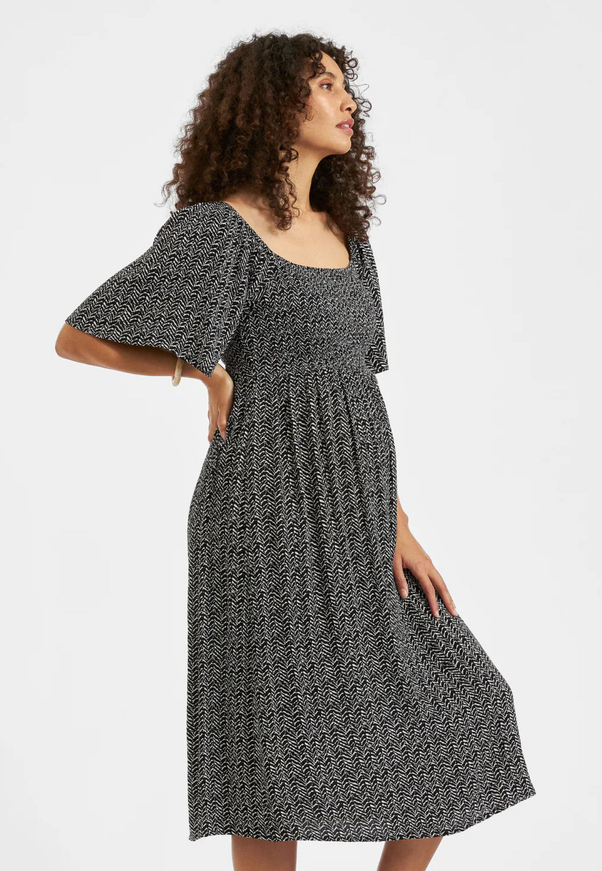 Emmy Black and Natural Shirred Maternity Dress