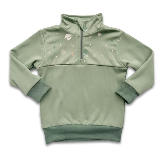 Kids' Bamboo Fleece Half-Zip | Sage With Outer Space