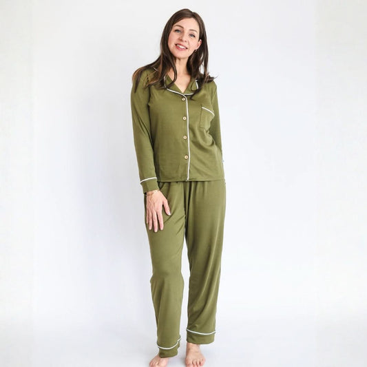 Ladies’ Bamboo Long Sleeve Button-Up Lounge Set | Olive