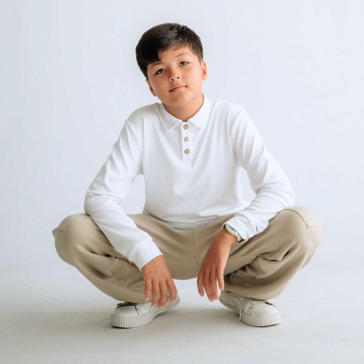 Polo de style rugby en bambou pour enfant | Blanc