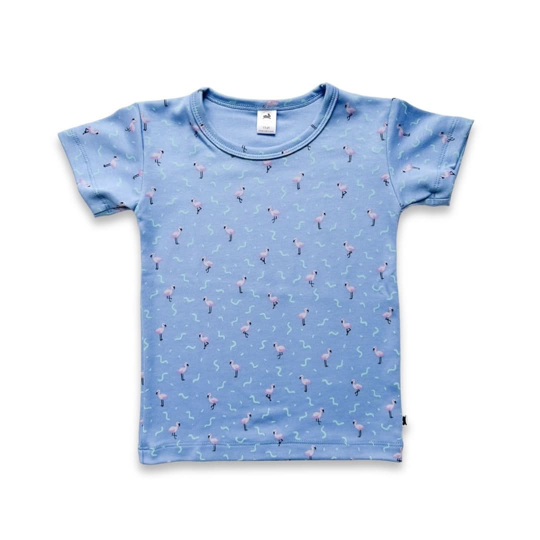 T-shirt bébé/enfant en bambou à imprimé intégral | Fête Flamant rose